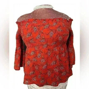lily White Floral Red Women's top (443)